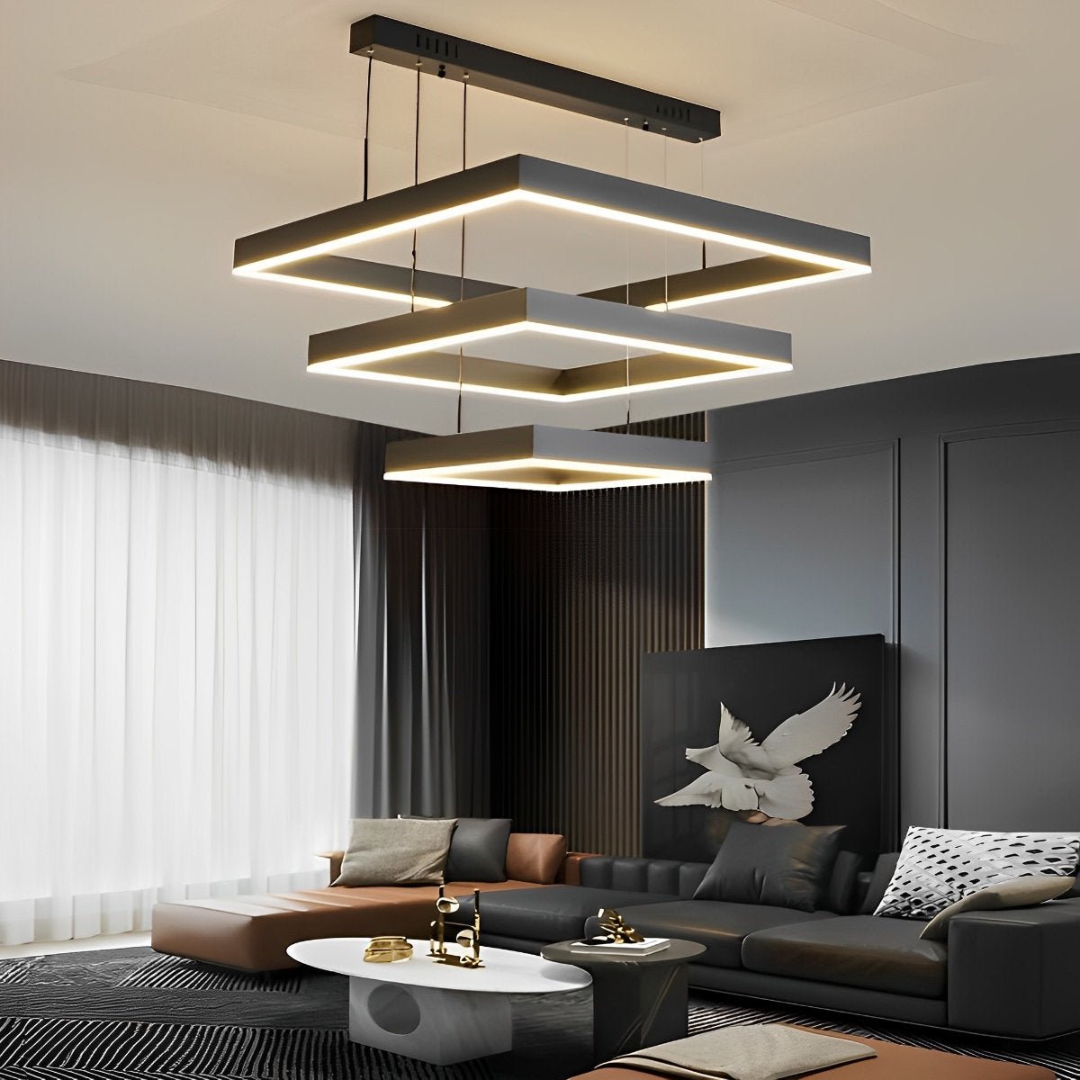 Square Minimalist Dimmable LED Black Modern Chandelier with Remote Control - Flyachilles