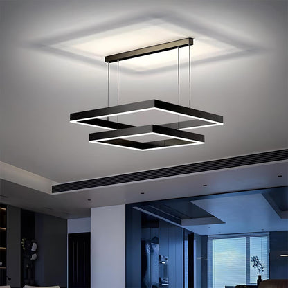 Square Minimalist Dimmable LED Black Modern Chandelier with Remote Control - Flyachilles