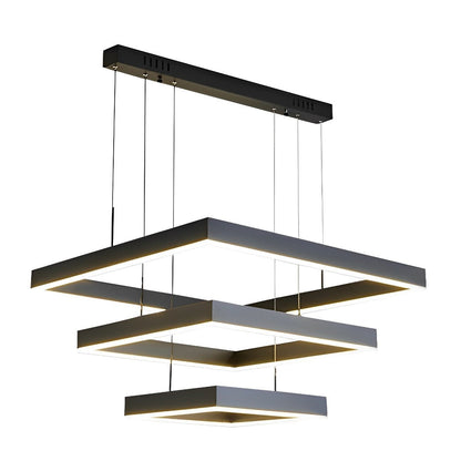 Square Minimalist Dimmable LED Black Modern Chandelier with Remote Control - Flyachilles