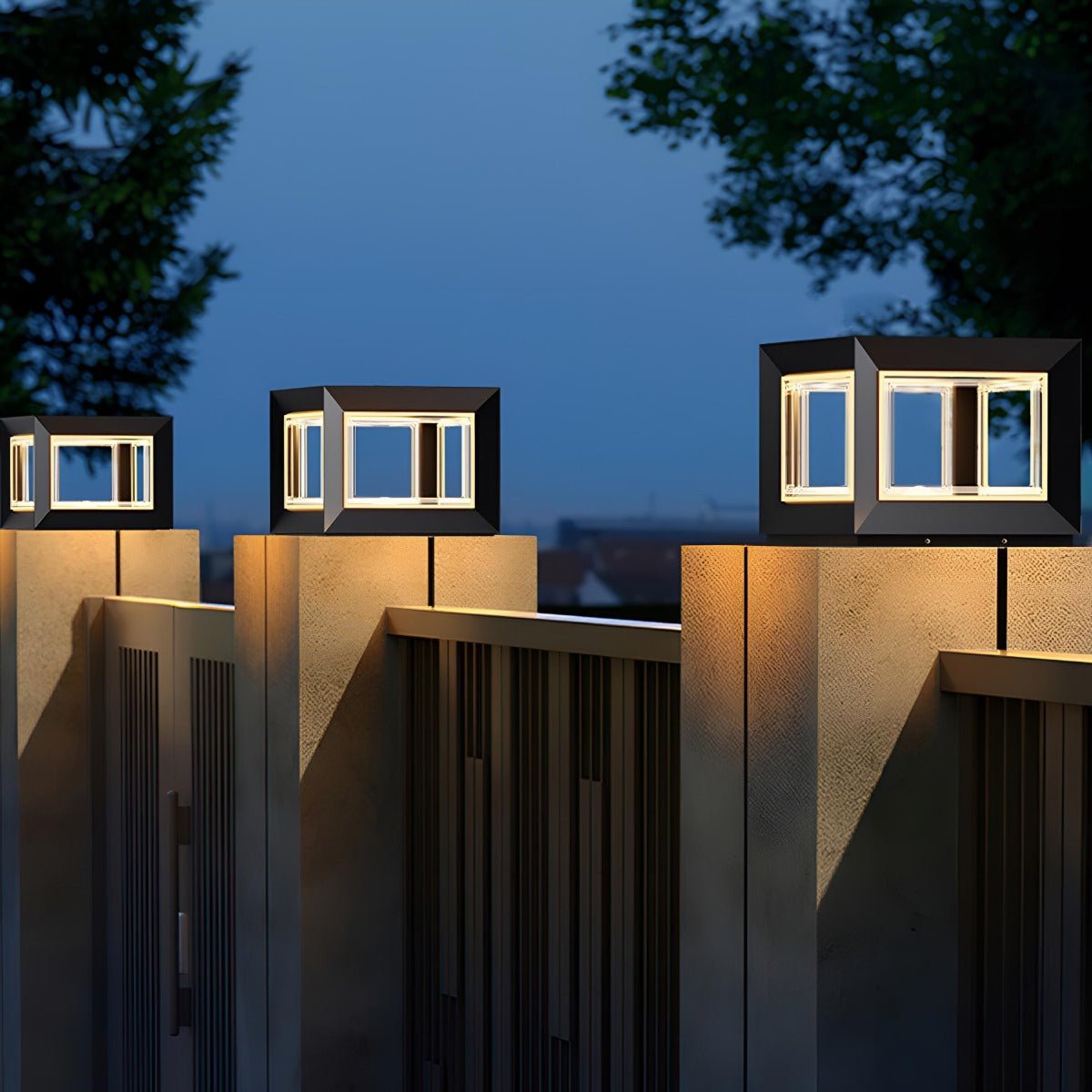 Square Modern Stainless Steel Waterproof Solar LED Outdoor Post Lights - Flyachilles