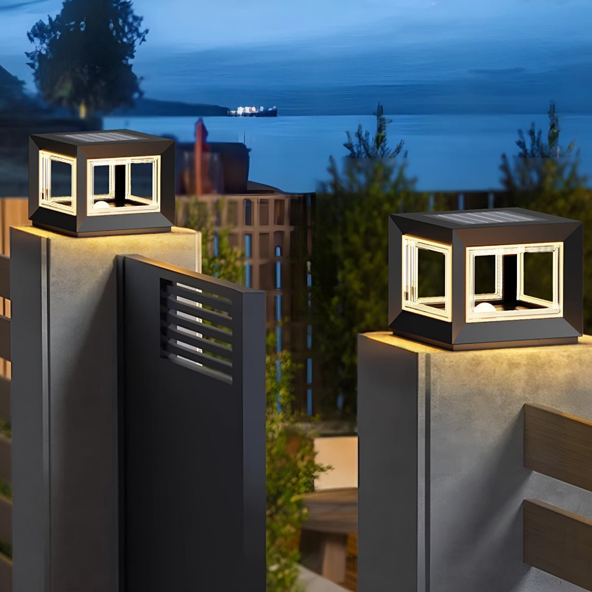 Square Modern Stainless Steel Waterproof Solar LED Outdoor Post Lights - Flyachilles