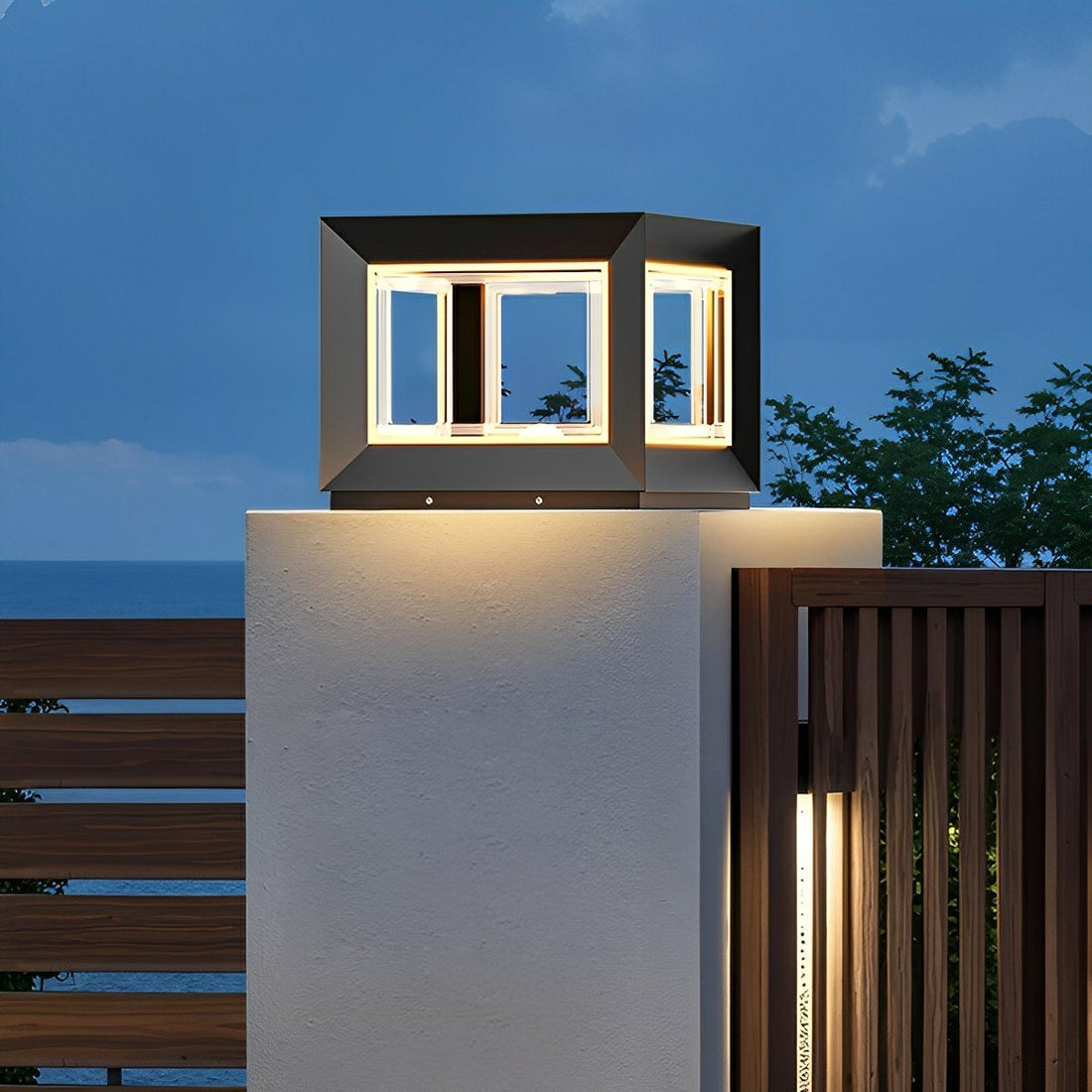 Square Modern Stainless Steel Waterproof Solar LED Outdoor Post Lights - Flyachilles