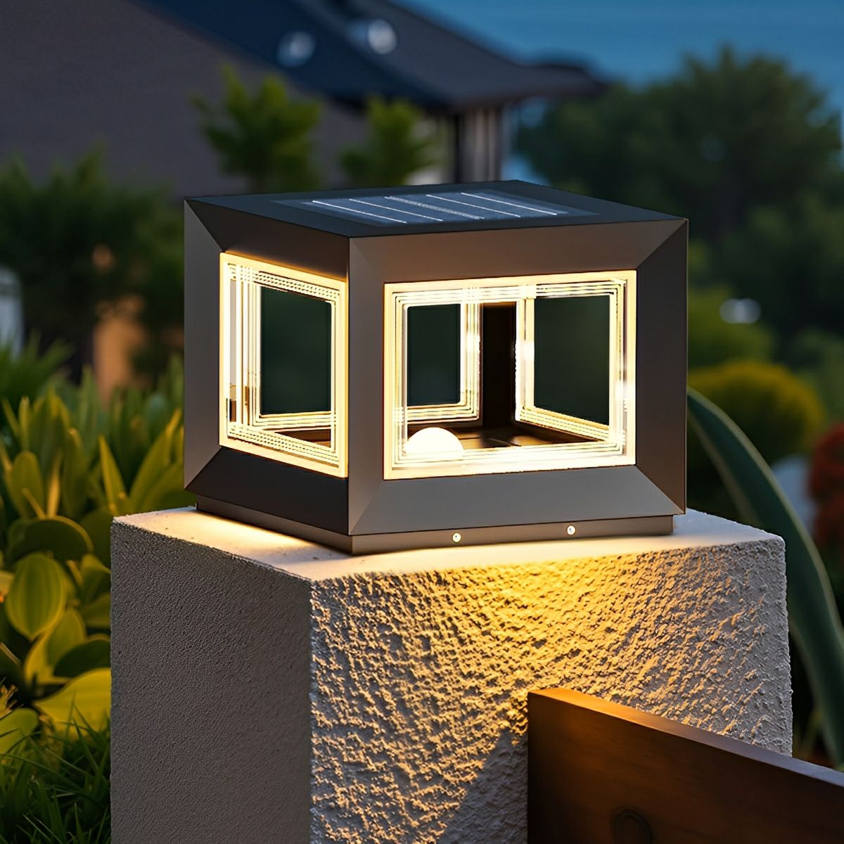 Square Modern Stainless Steel Waterproof Solar LED Outdoor Post Lights - Flyachilles