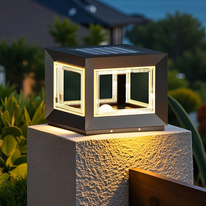 Square Modern Stainless Steel Waterproof Solar LED Outdoor Post Lights - Flyachilles