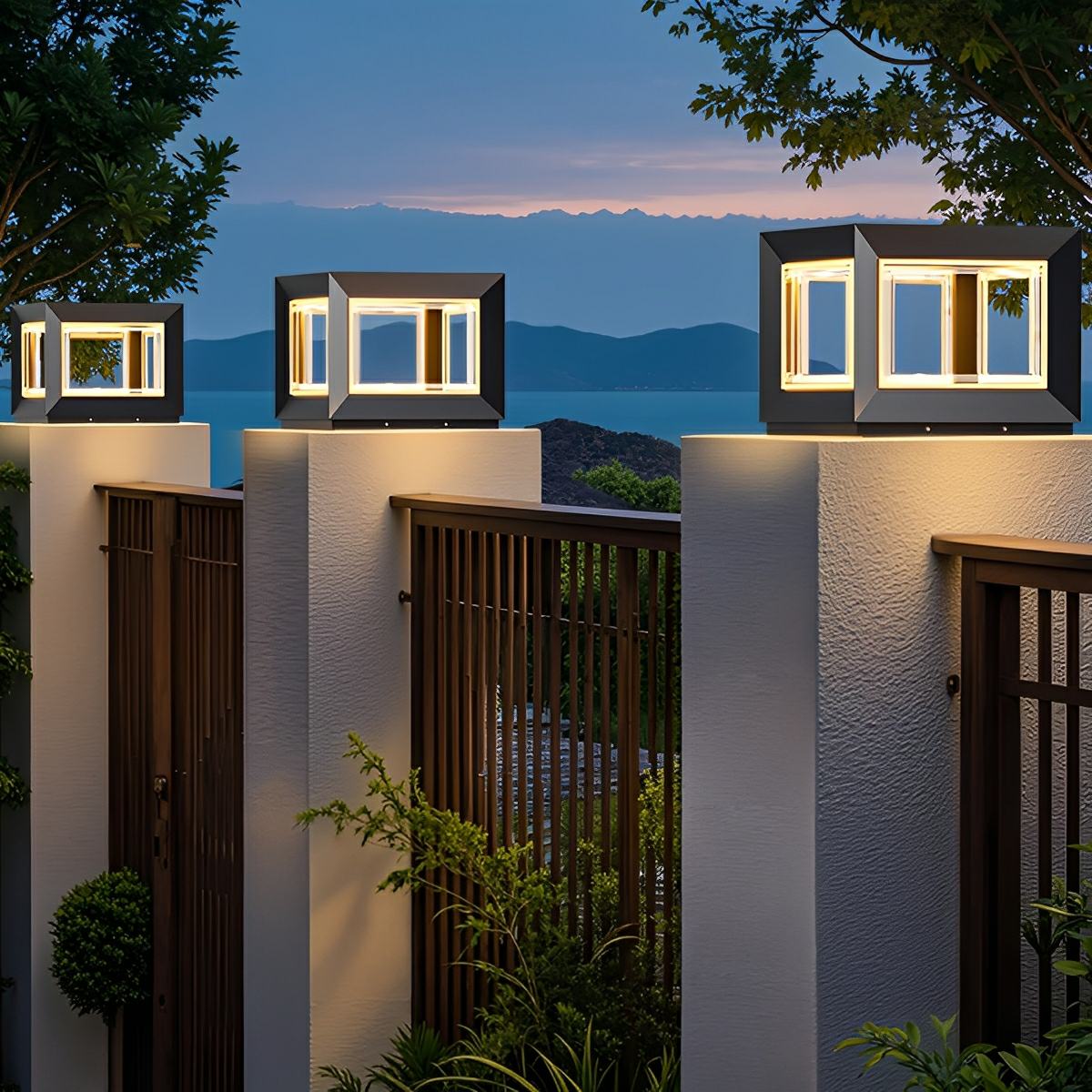 Square Modern Stainless Steel Waterproof Solar LED Outdoor Post Lights - Flyachilles