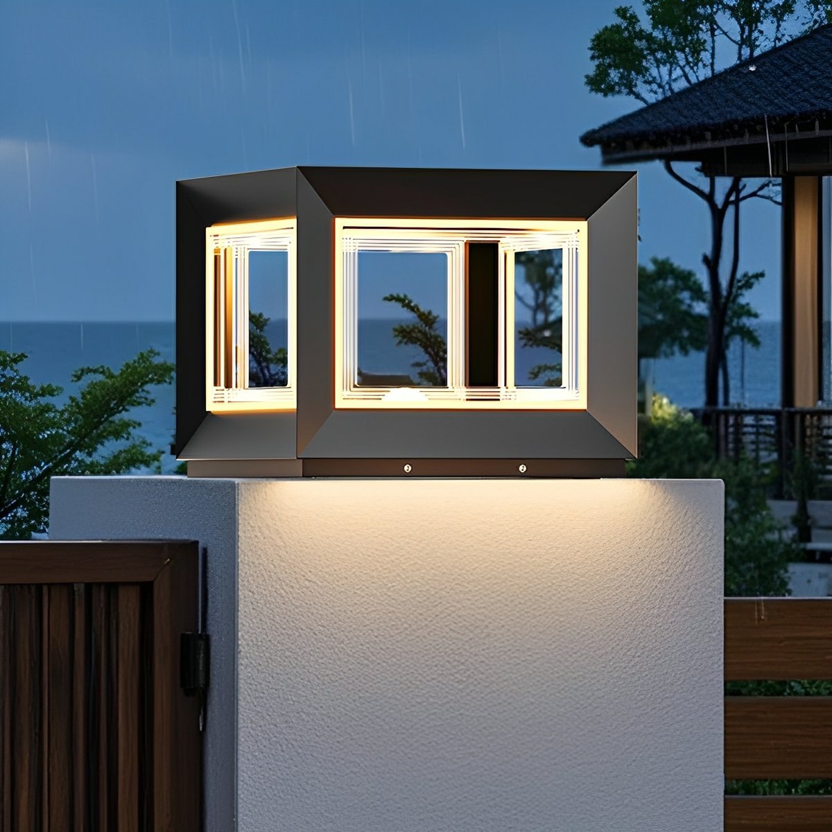 Square Modern Stainless Steel Waterproof Solar LED Outdoor Post Lights - Flyachilles
