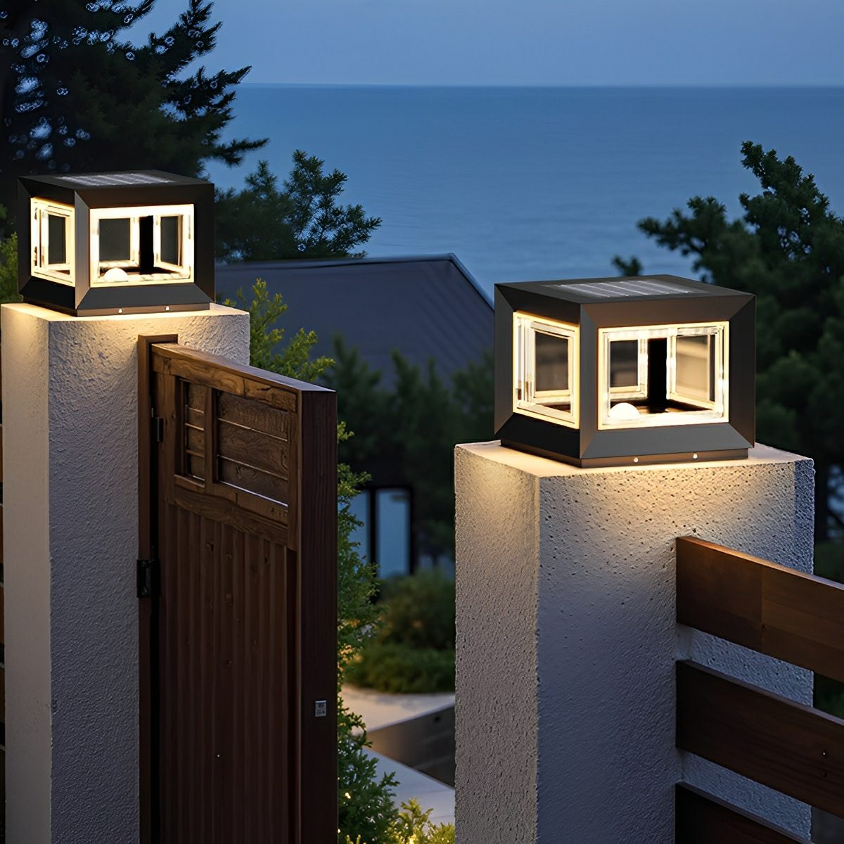 Square Modern Stainless Steel Waterproof Solar LED Outdoor Post Lights - Flyachilles