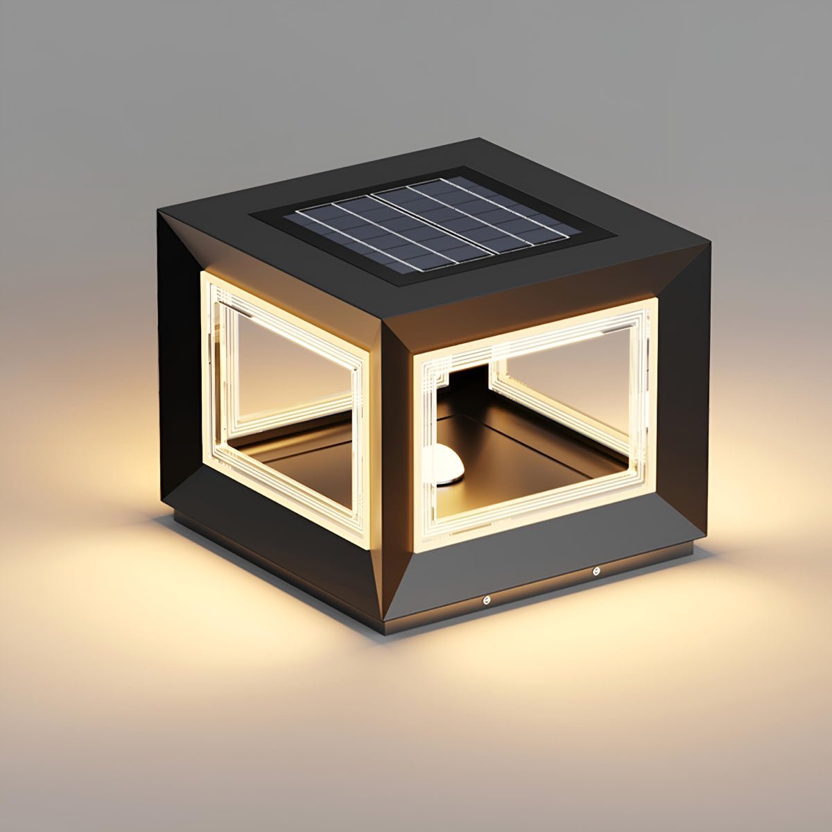Square Modern Stainless Steel Waterproof Solar LED Outdoor Post Lights - Flyachilles