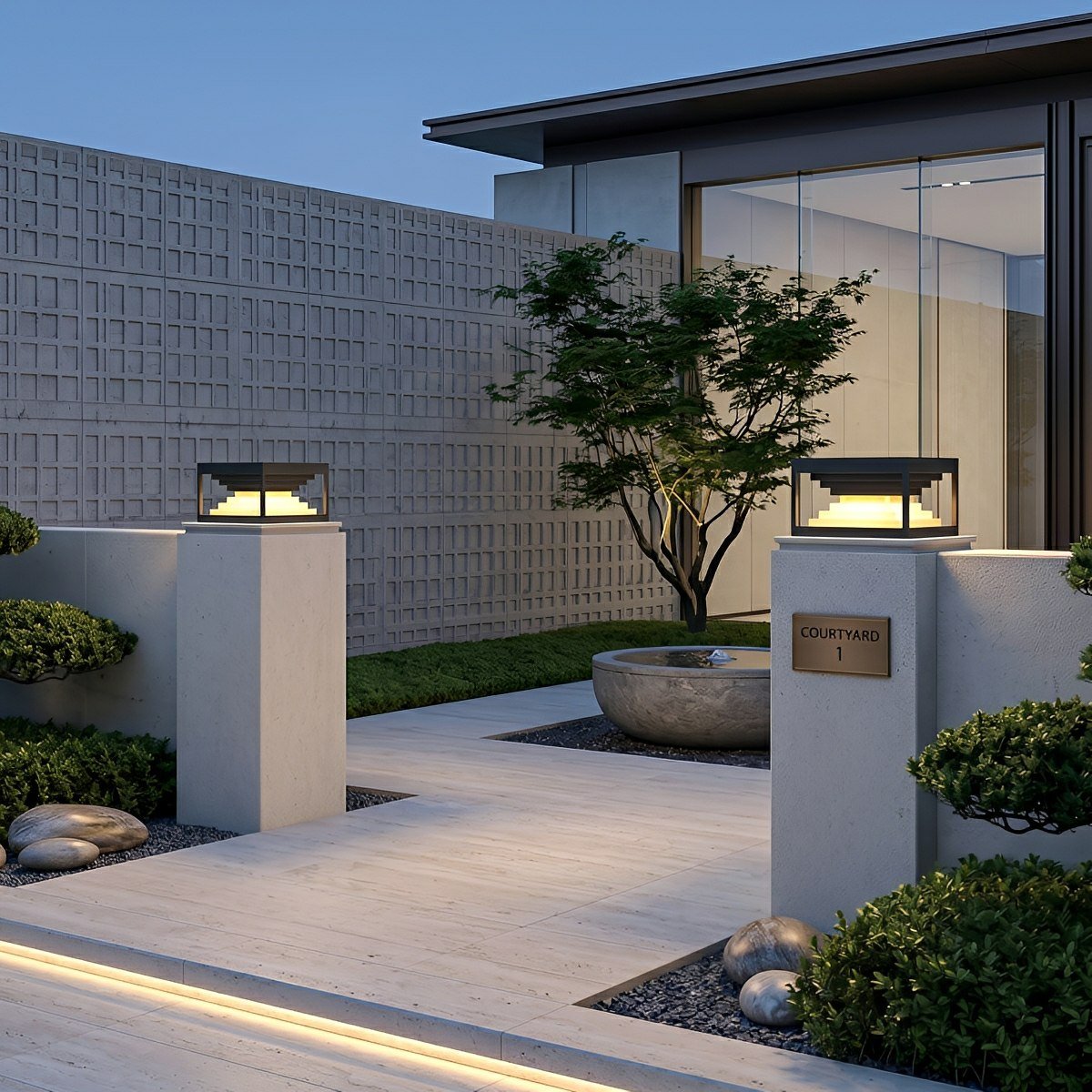 Square Modern Stepped Geometry Outdoor Post Lights - Flyachilles