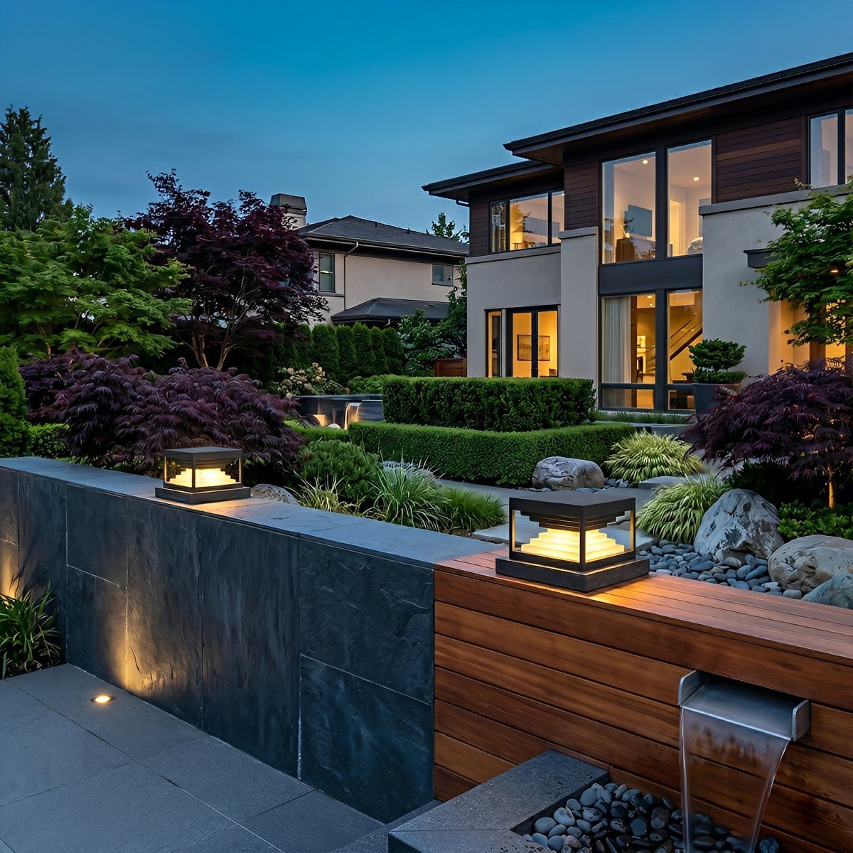 Square Modern Stepped Geometry Outdoor Post Lights - Flyachilles