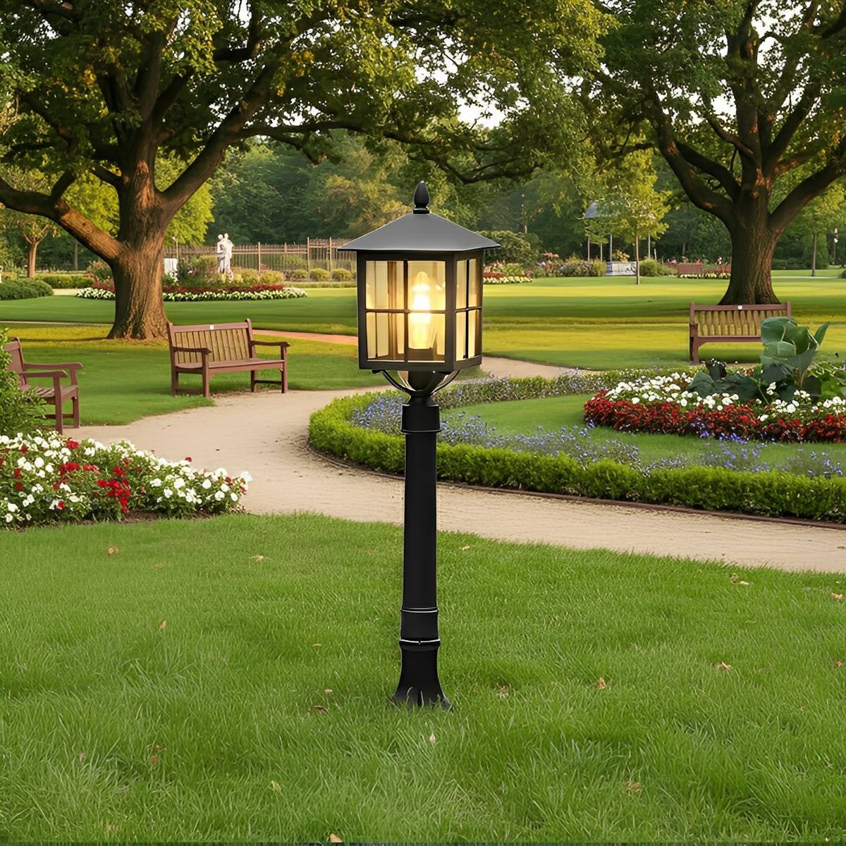 Square Waterproof Aluminum Black Retro Outdoor Lawn Lights - Flyachilles