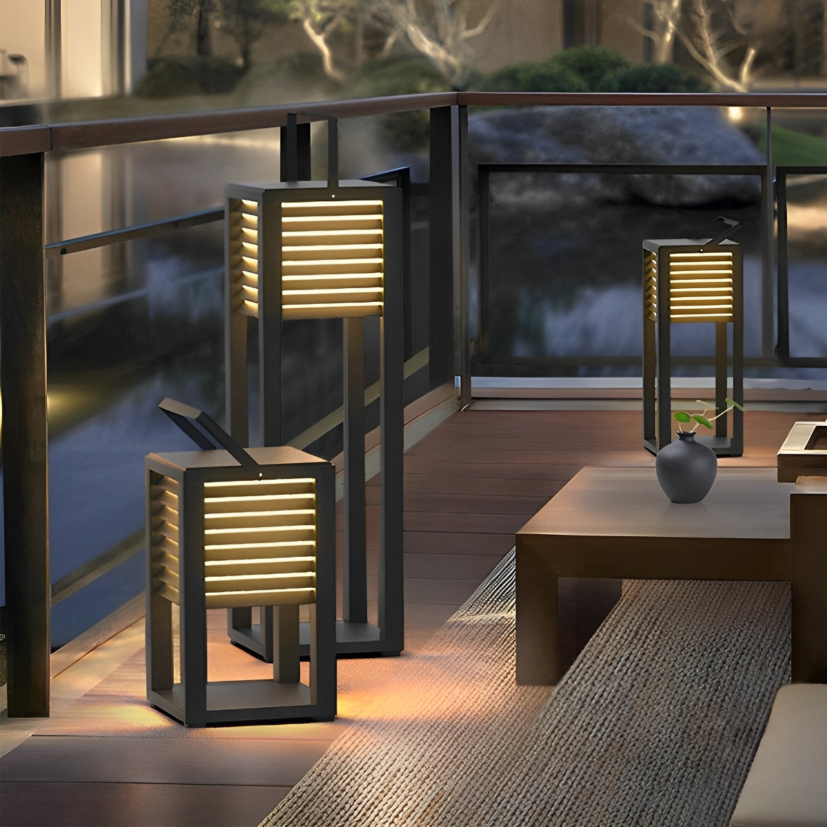 Square Waterproof LED Black Modern Portable Lawn Lamp Solar Outdoor Light Landscape Lighting Lantern - Flyachilles