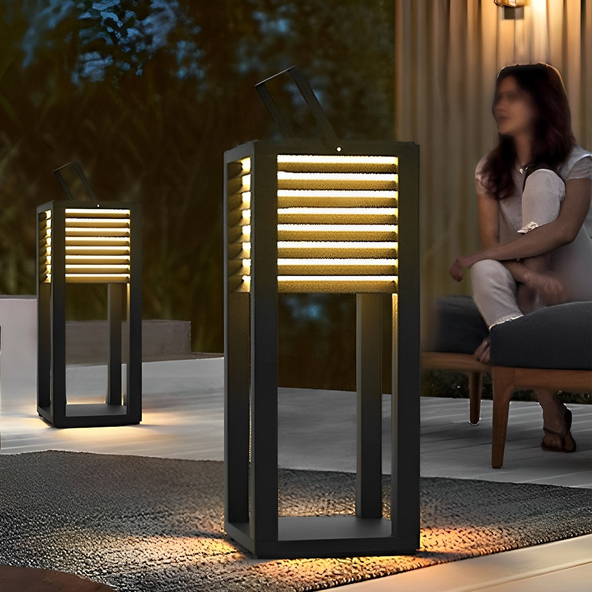 Square Waterproof LED Black Modern Portable Lawn Lamp Solar Outdoor Light Landscape Lighting Lantern - Flyachilles