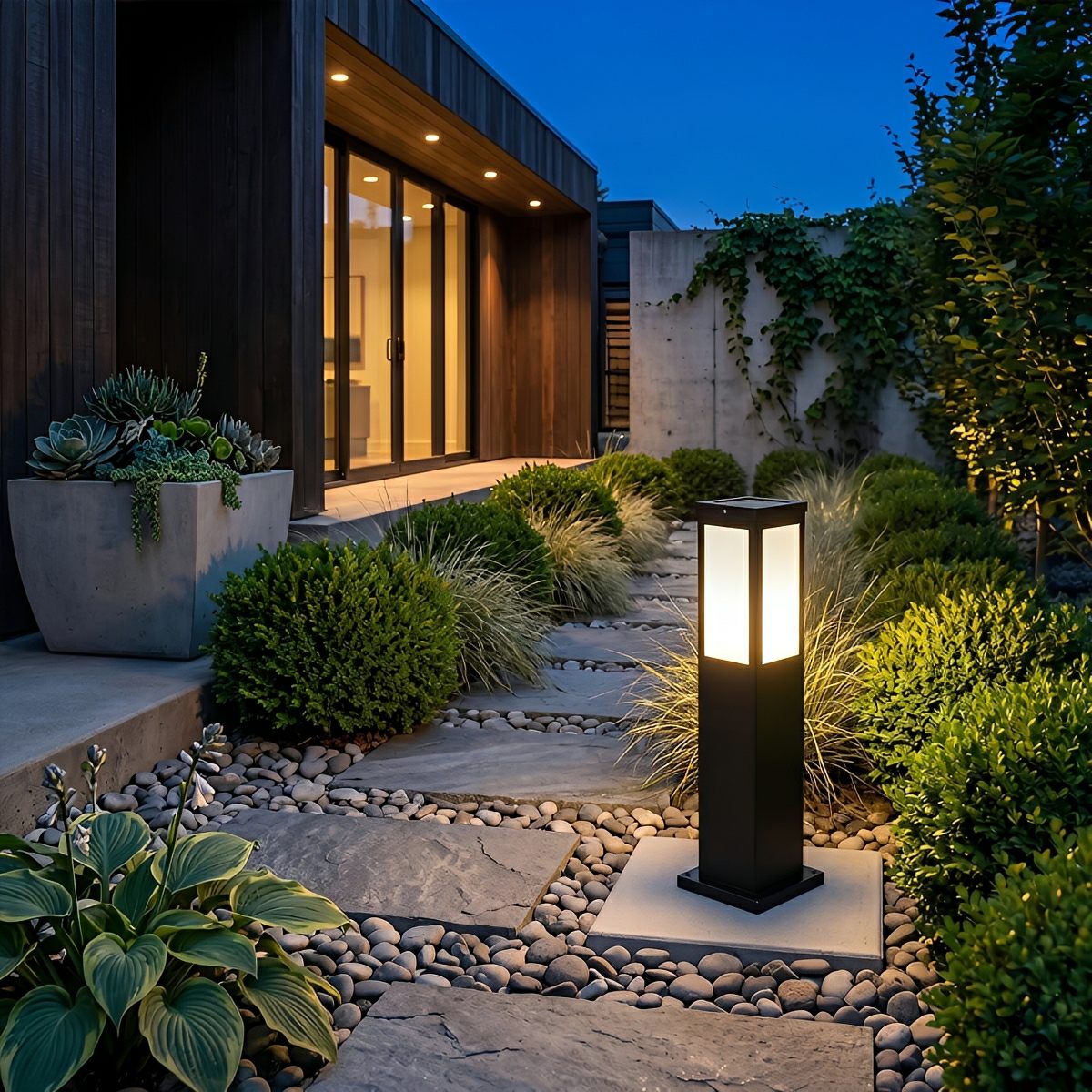Square Waterproof LED Modern Solar Outdoor Path Lights Post Lights Walkway Lamps - Flyachilles