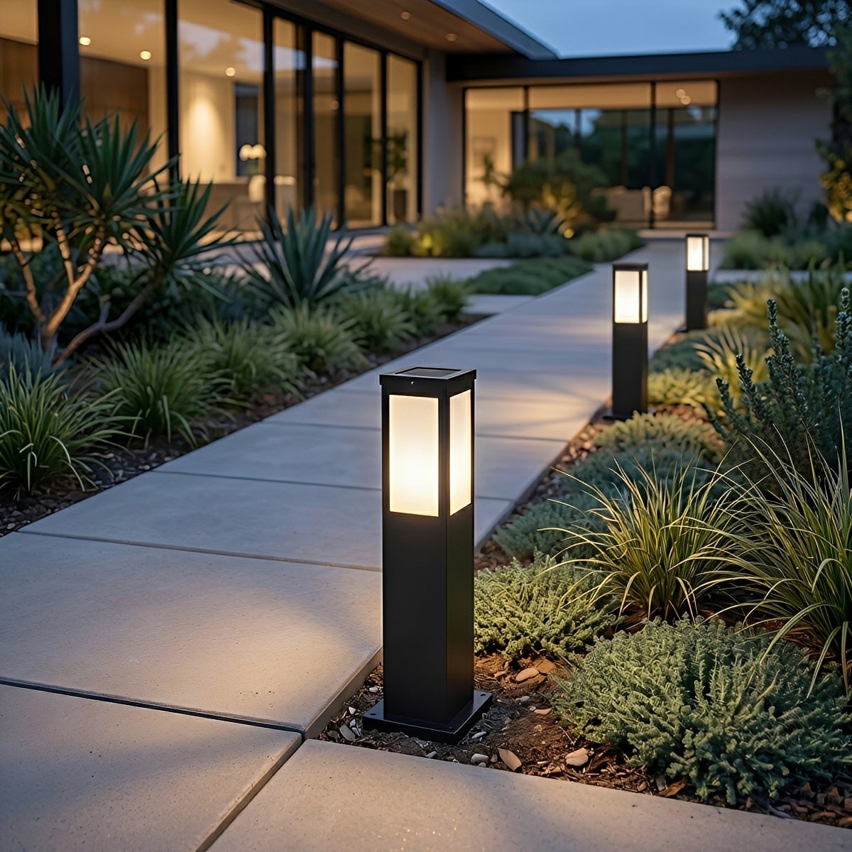 Square Waterproof LED Modern Solar Outdoor Path Lights Post Lights Walkway Lamps - Flyachilles
