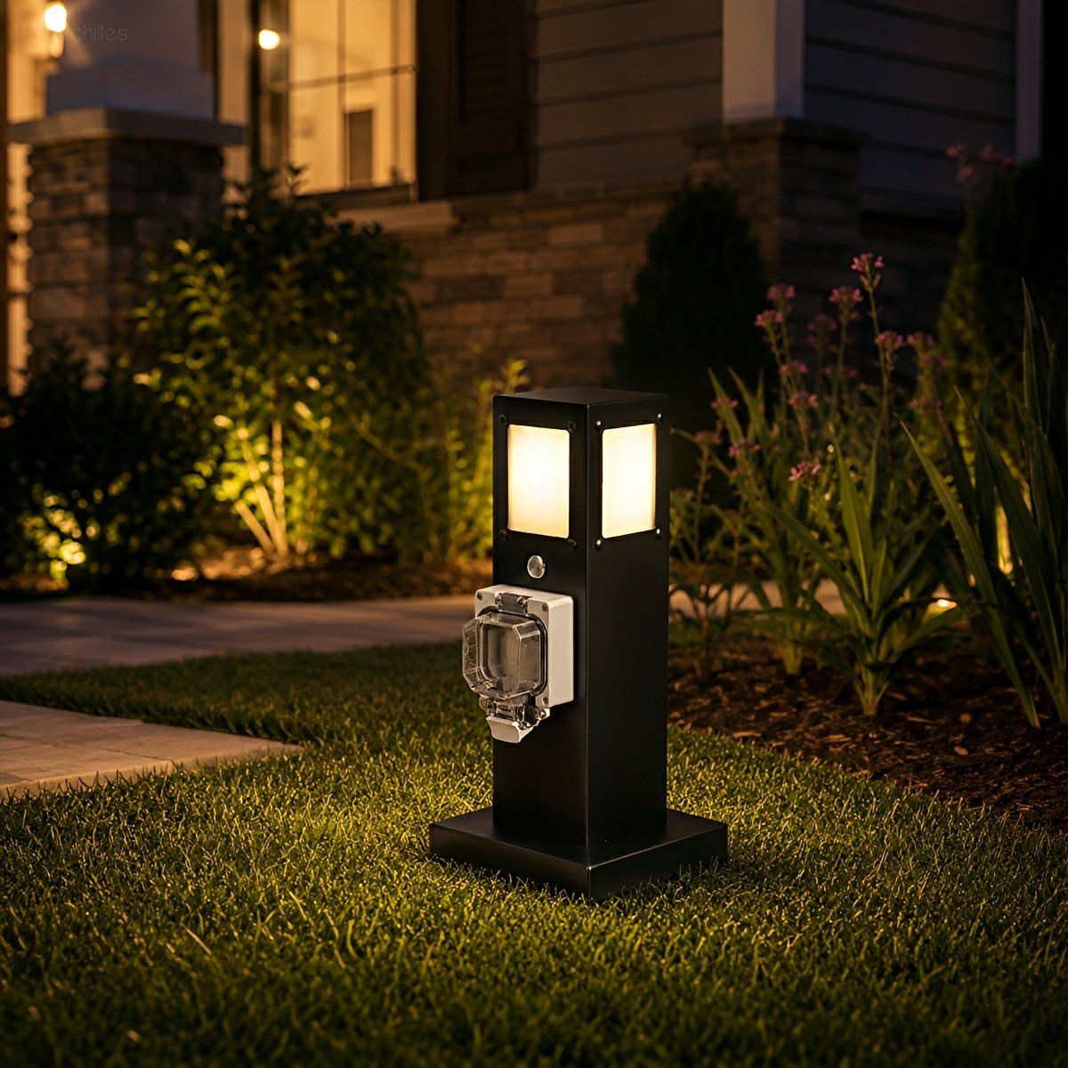Steel Outdoor Waterproof Pathway Lights with GFCI-Protected Outlet - Flyachilles