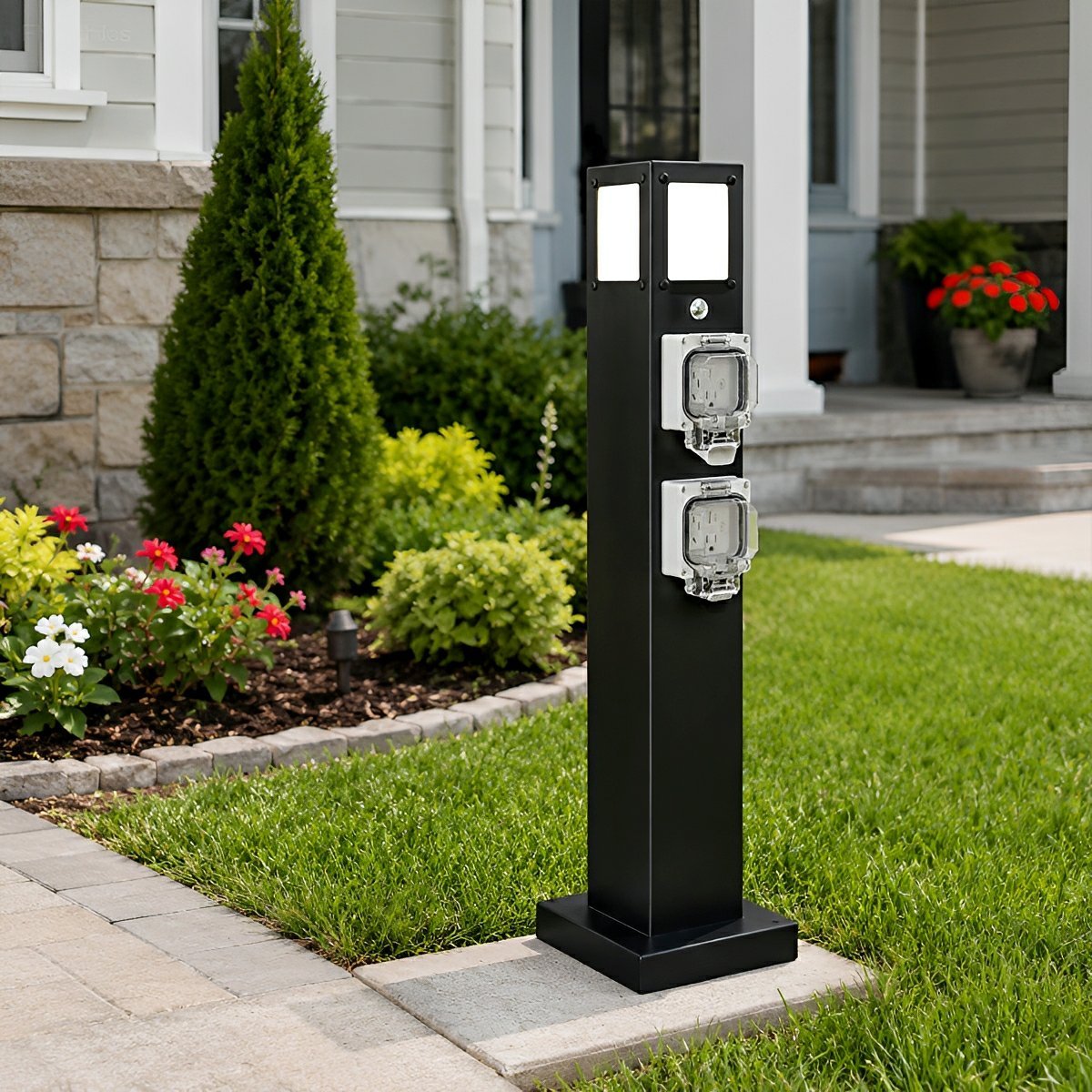 Steel Outdoor Waterproof Pathway Lights with GFCI-Protected Outlet - Flyachilles