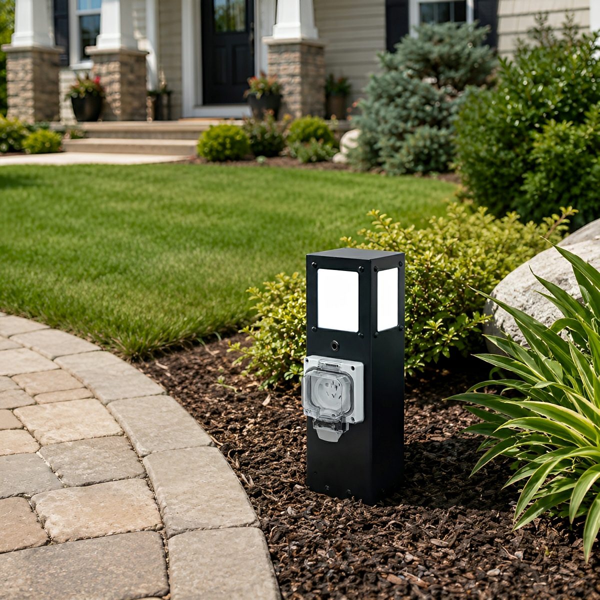 Steel Waterproof Outdoor Pathway Light with GFCI-Protected Outlet - Flyachilles