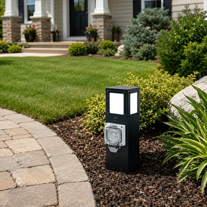 Steel Waterproof Outdoor Pathway Light with GFCI-Protected Outlet - Flyachilles