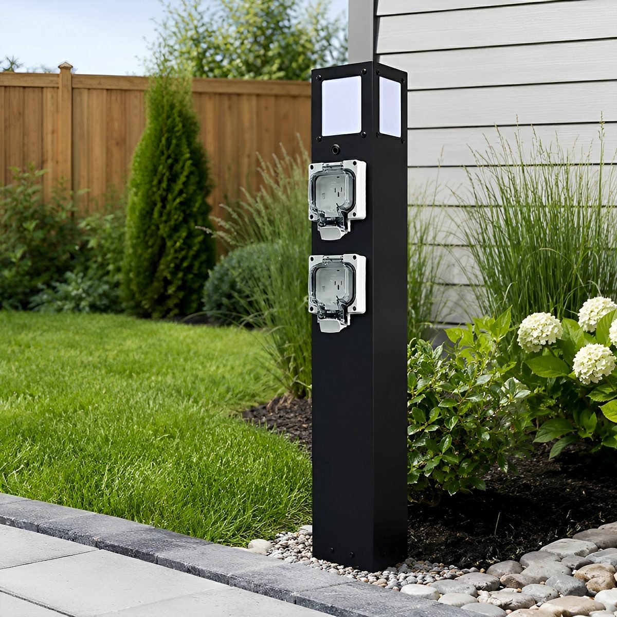 Steel Waterproof Outdoor Pathway Light with GFCI-Protected Outlet - Flyachilles