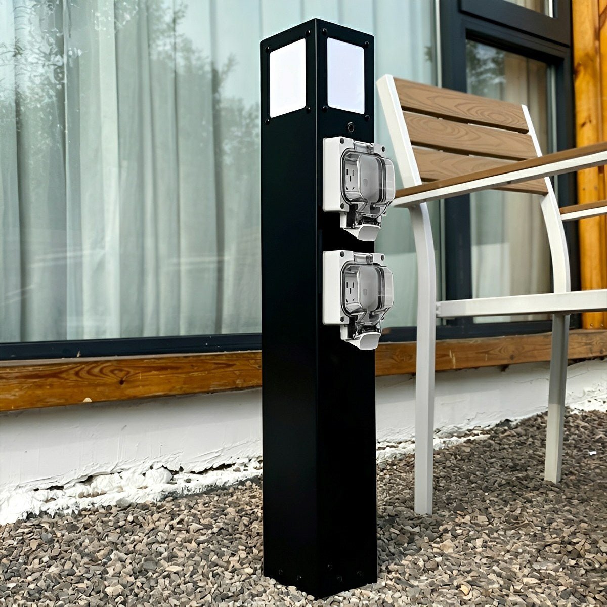 Steel Waterproof Outdoor Pathway Light with GFCI-Protected Outlet - Flyachilles