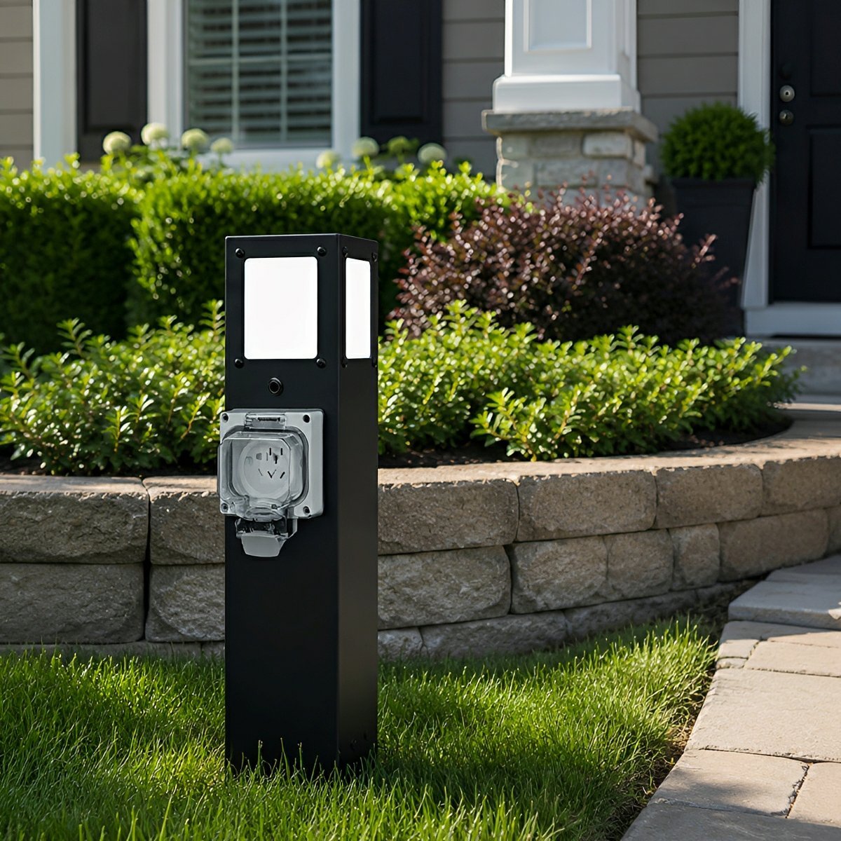Steel Waterproof Outdoor Pathway Light with GFCI-Protected Outlet - Flyachilles