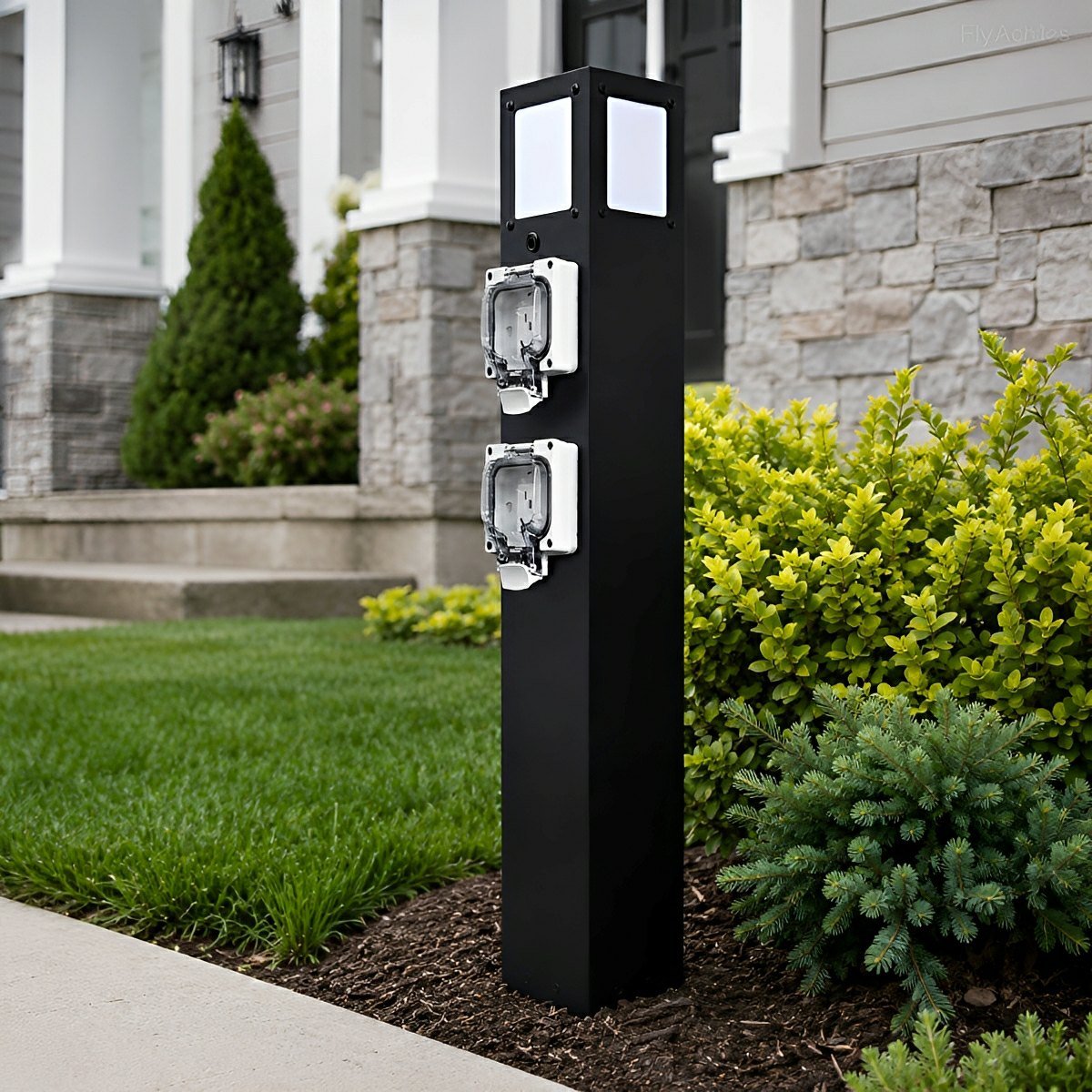 Steel Waterproof Outdoor Pathway Light with GFCI-Protected Outlet - Flyachilles