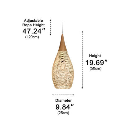Teardrop - shaped Handmade Rattan Pendant Light – Boho Woven Hanging Lamp - Flyachilles