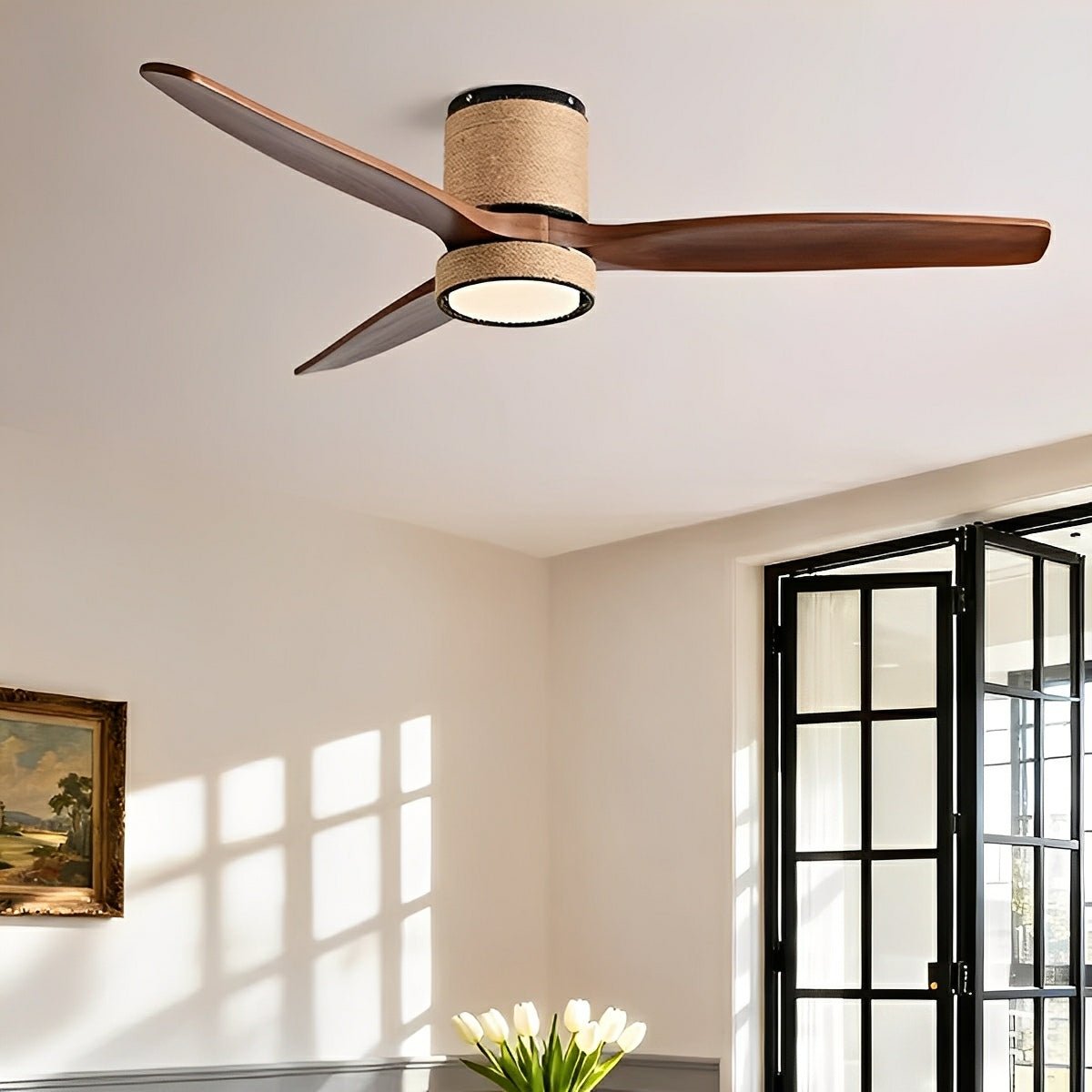 Vintage Coastal Wood Hemprope Reverse Ceiling Fan - with Light - Flyachilles