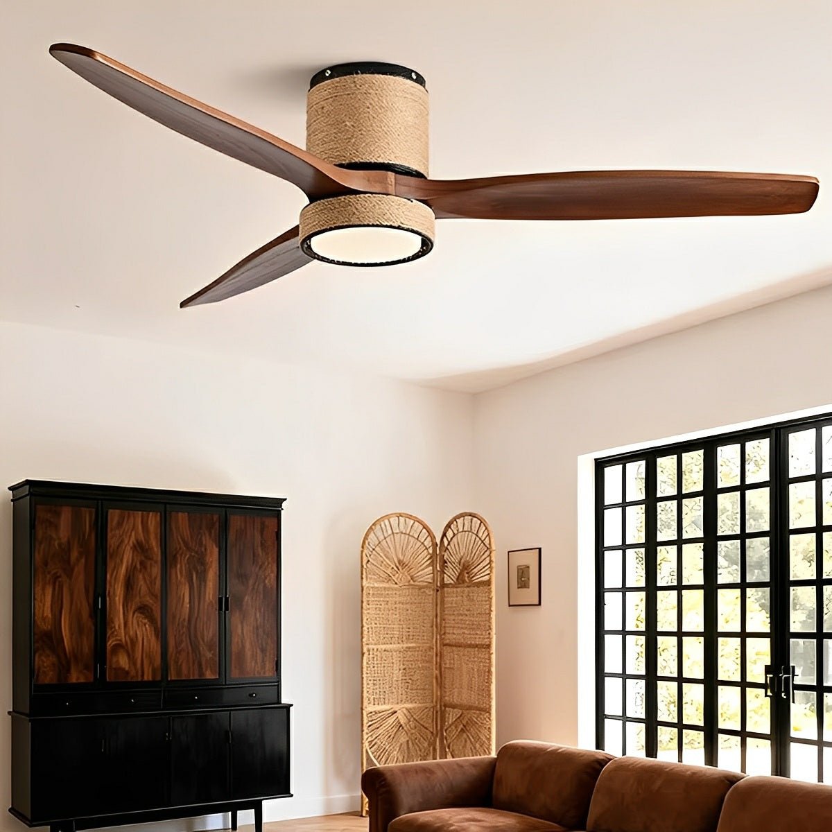 Vintage Coastal Wood Hemprope Reverse Ceiling Fan - with Light - Flyachilles