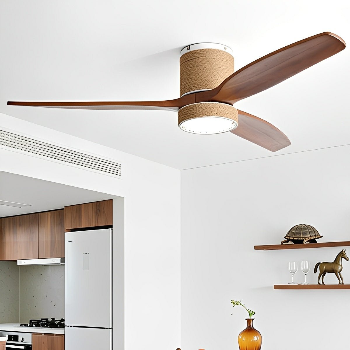 Vintage Coastal Wood Hemprope Reverse Ceiling Fan - with Light - Flyachilles