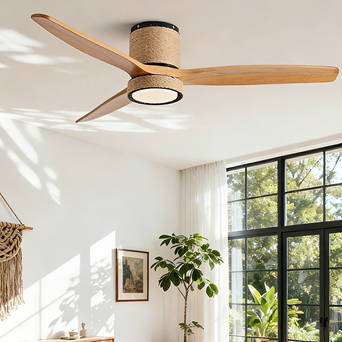 Vintage Coastal Wood Hemprope Reverse Ceiling Fan - with Light - Flyachilles