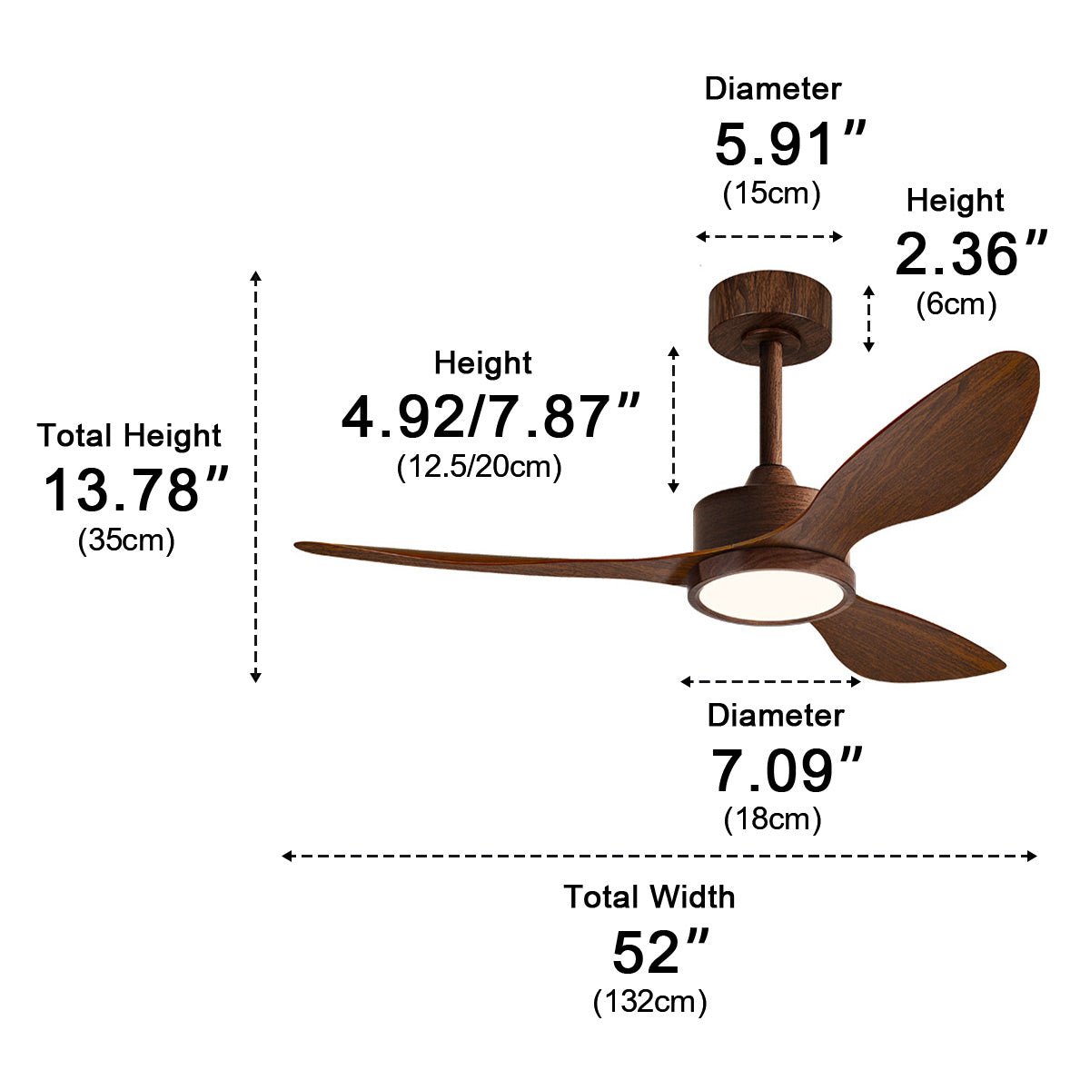 Vintage DC Motor Ceiling Fan with Light Full-Spectrum LED - Flyachilles