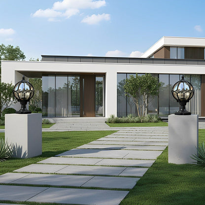 Vintage Glass Aluminum Round Ball Waterproof LED Outdoor Fence Post Light - Flyachilles