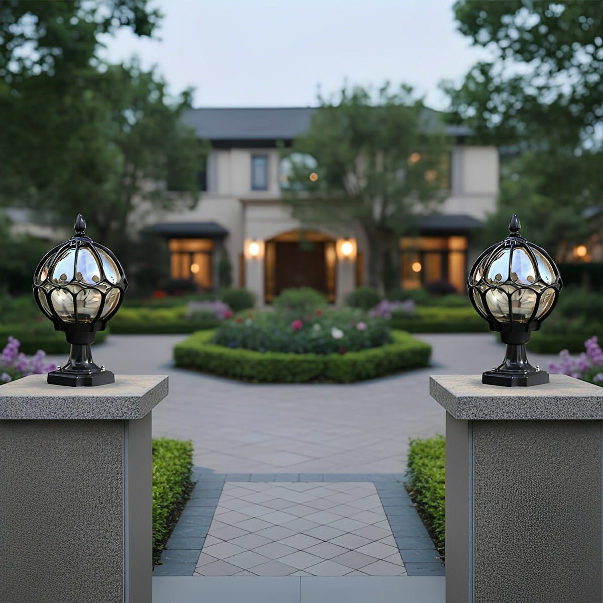 Vintage Glass Aluminum Round Ball Waterproof LED Outdoor Fence Post Light - Flyachilles