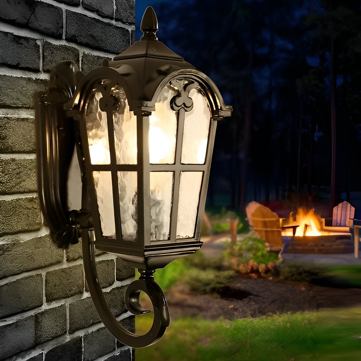 Vintage Glass Waterproof Black Outdoor Wall Sconce Lantern - Flyachilles