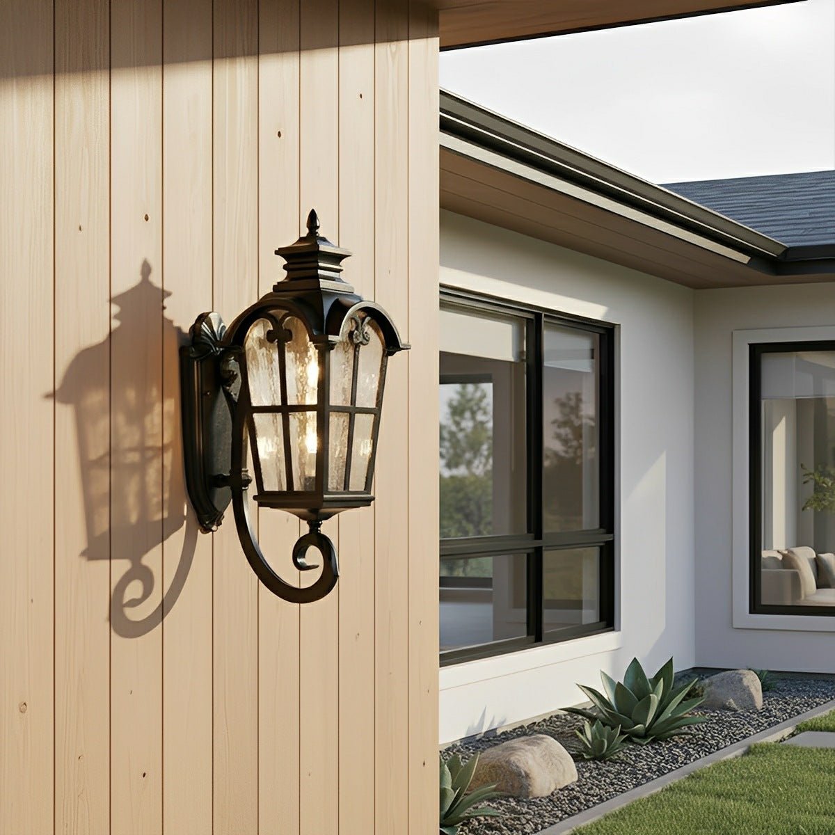 Vintage Glass Waterproof Black Outdoor Wall Sconce Lantern - Flyachilles