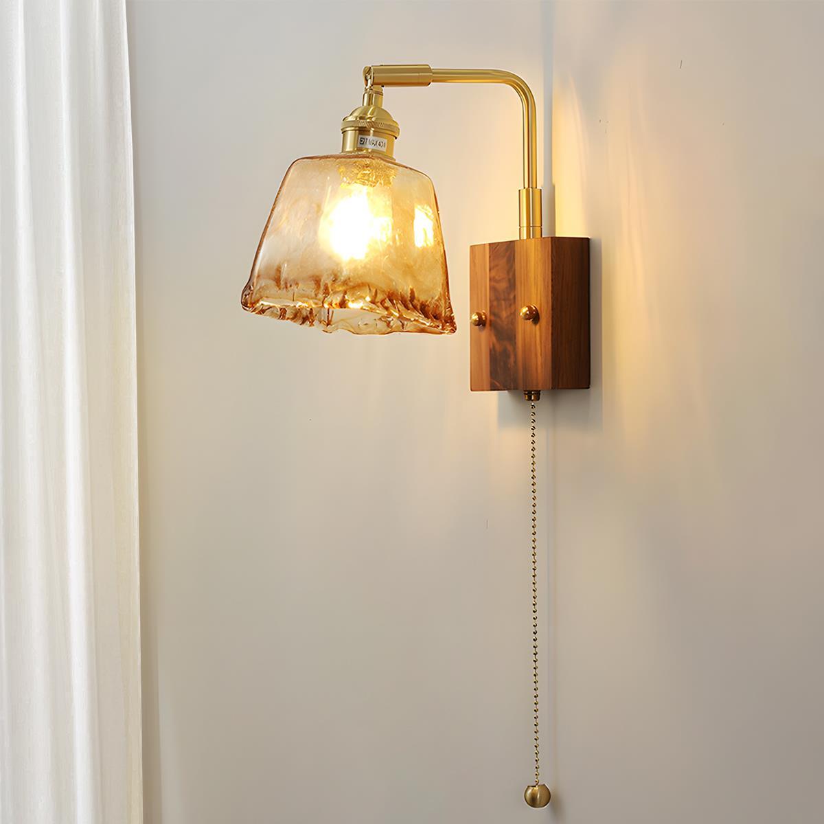 Vintage Golden Walnut Wood Indoor Wall Sconces - Flyachilles