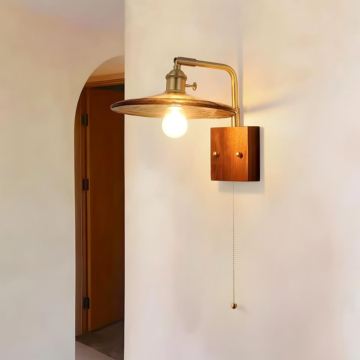 Vintage Golden Walnut Wood Indoor Wall Sconces - Flyachilles