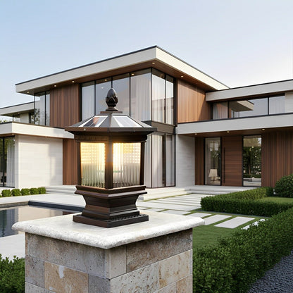 Vintage Grille Glass Shade Lampshade Waterproof Fence Post Lights - Flyachilles