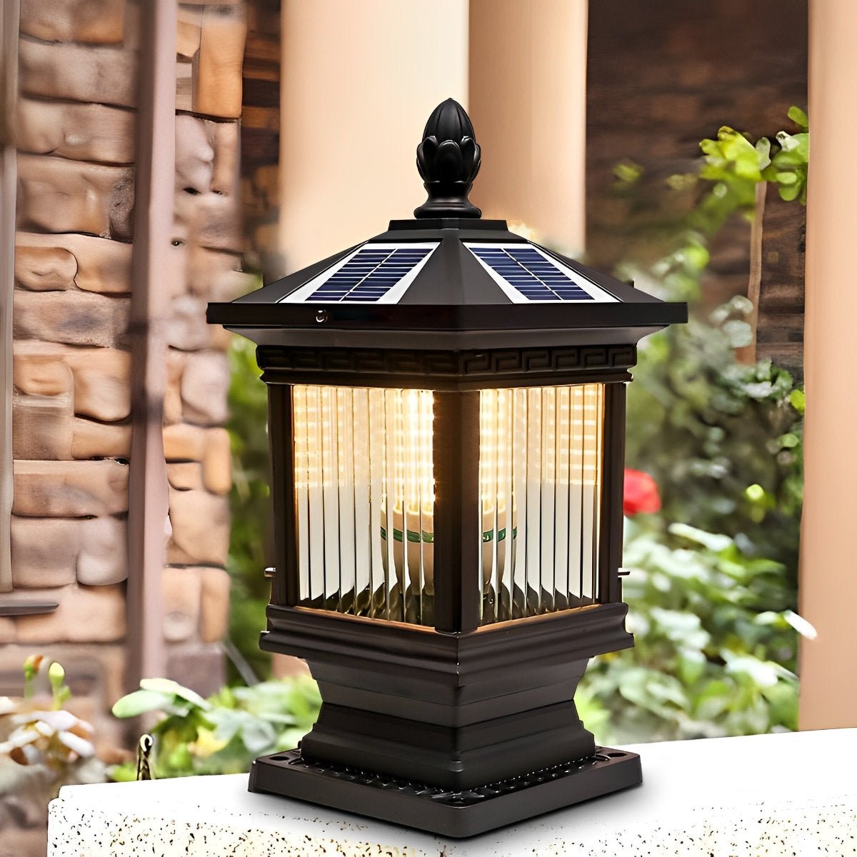 Vintage Grille Glass Shade Lampshade Waterproof Retro Solar Fence Post Lights - Flyachilles