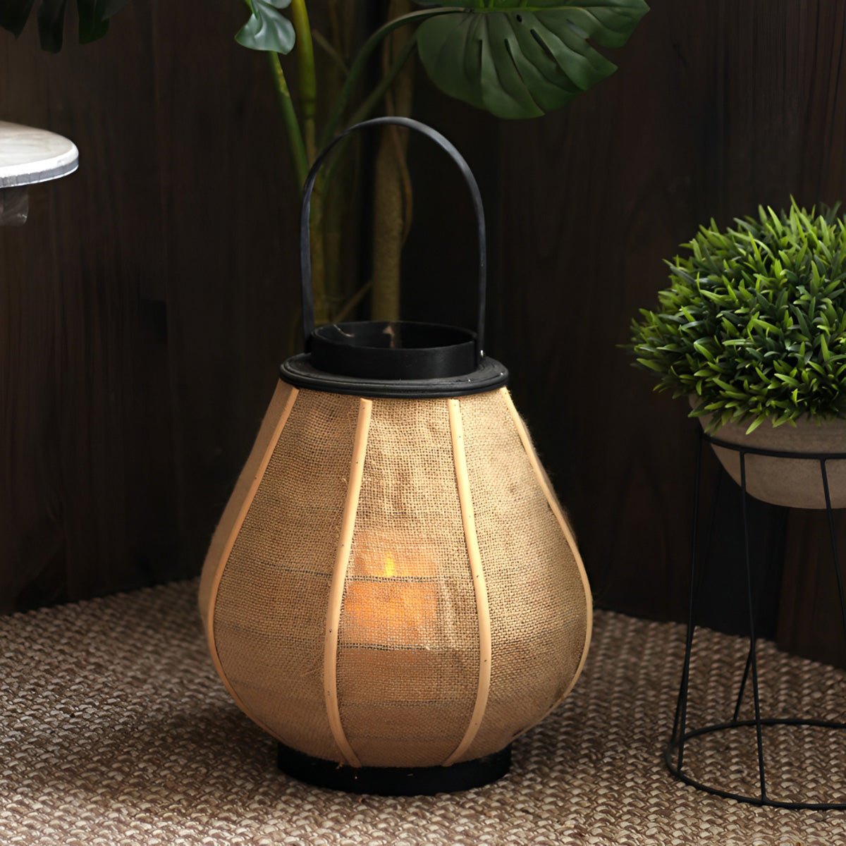 Vintage Handmade Wood LED Candle Lantern Floor Lamp - Flyachilles