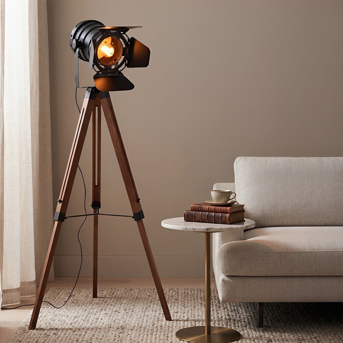 Vintage Industrial Tripod Wood LED Floor Lamp - Flyachilles