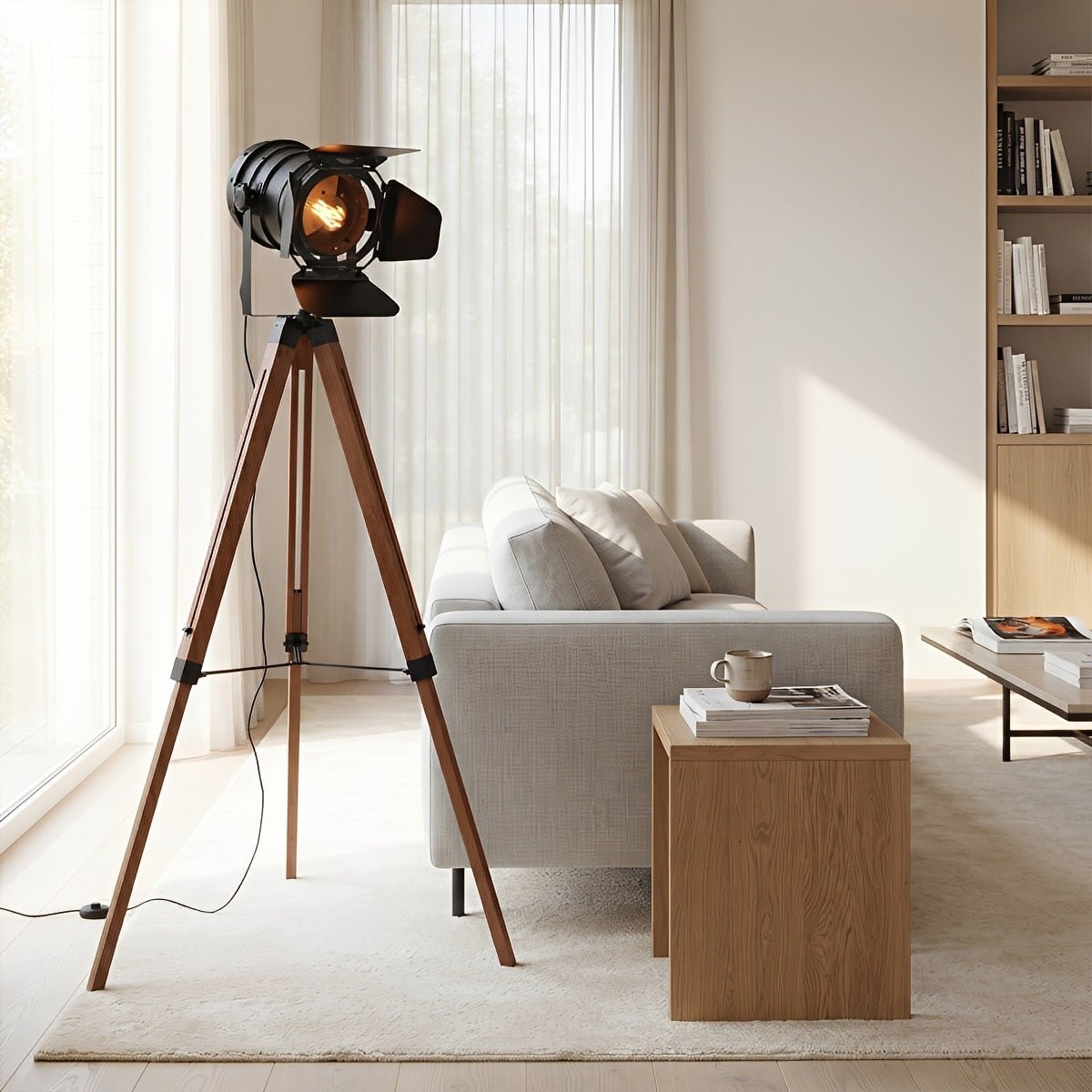 Vintage Industrial Tripod Wood LED Floor Lamp - Flyachilles