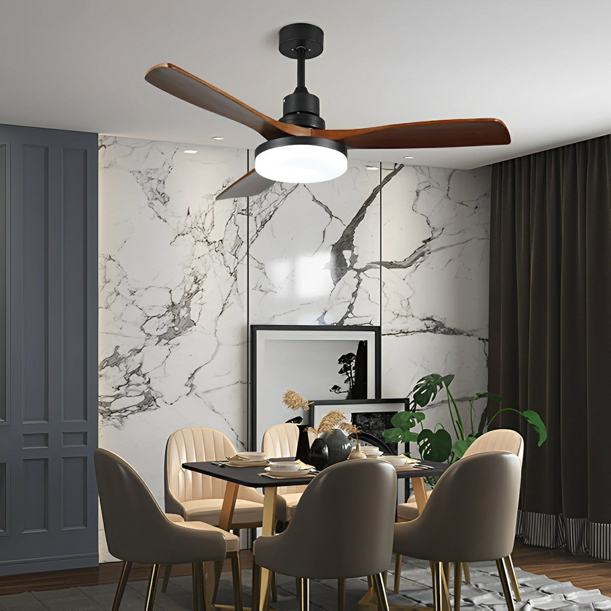 Vintage Variable Frequency Solid Wood Ceiling Fan Light - Flyachilles