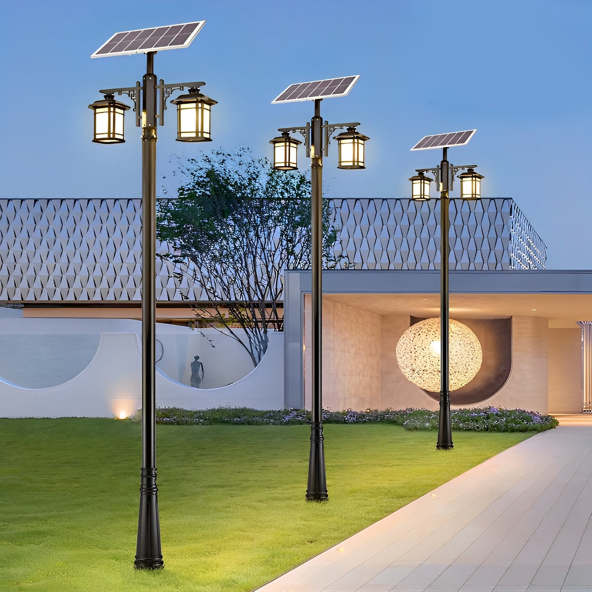 Vintage Waterproof 3 Step Dimming LED Solar Outdoor Pole Lights with Remote - Flyachilles