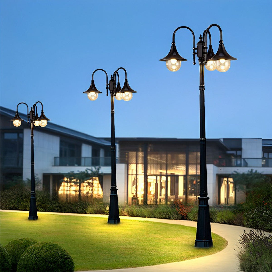Vintage Waterproof Flared LED Outdoor Pathway Pole Lights - Flyachilles