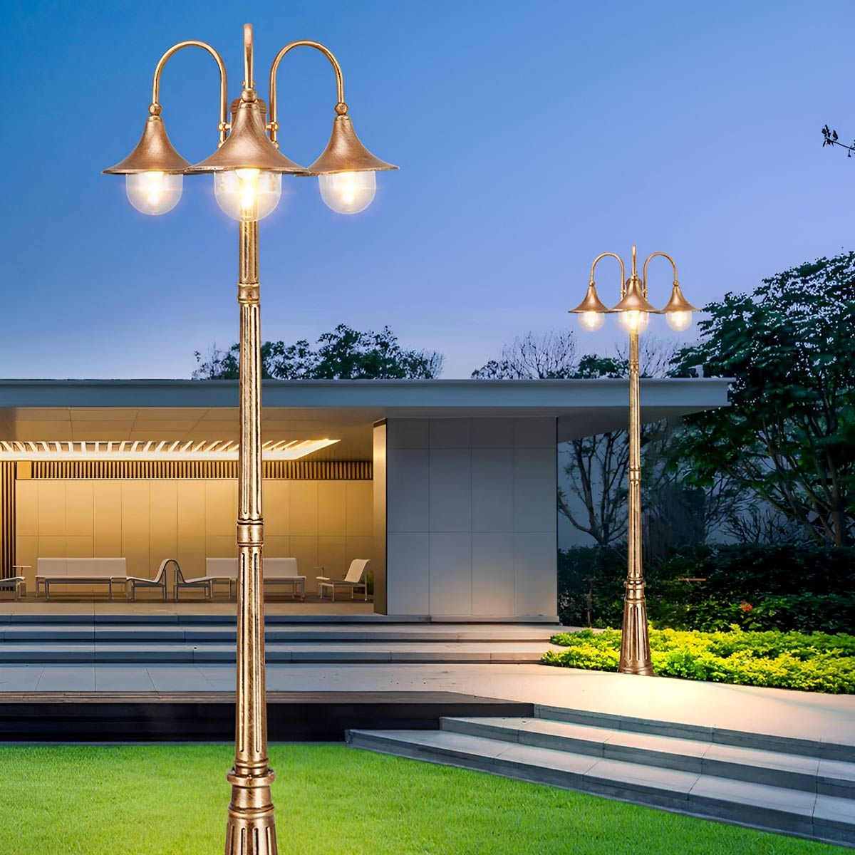 Vintage Waterproof Flared LED Outdoor Pathway Pole Lights - Flyachilles