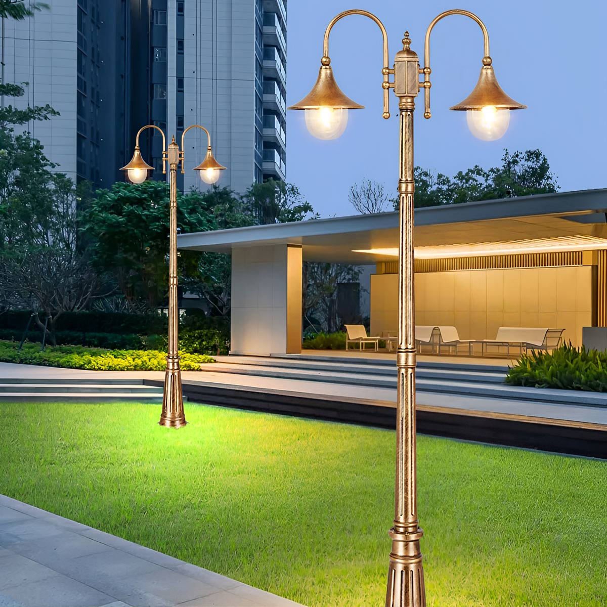 Vintage Waterproof Flared LED Outdoor Pathway Pole Lights - Flyachilles