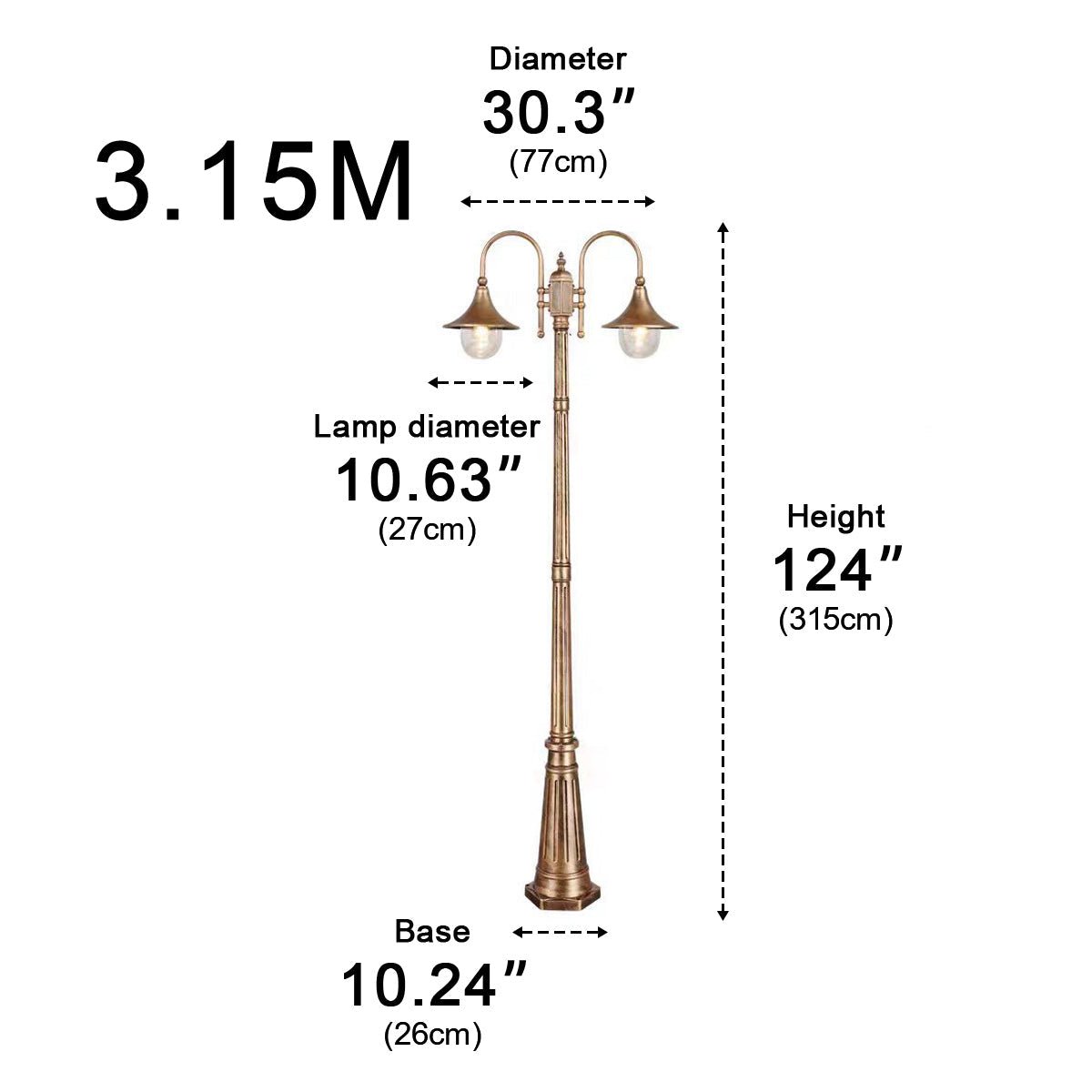Vintage Waterproof Flared LED Outdoor Pathway Pole Lights Street